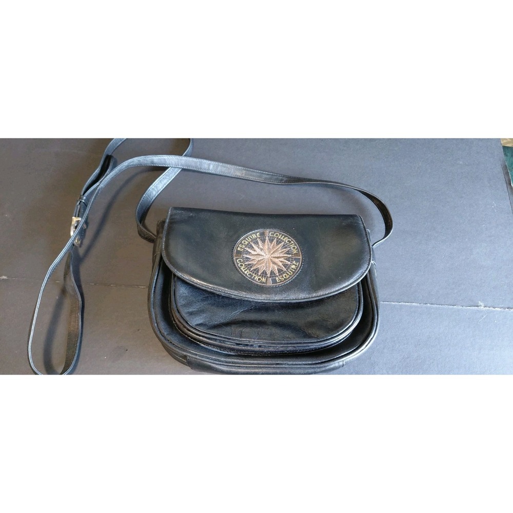 celestial /compass embroidery vintage Esquire Collection black leather crossbody